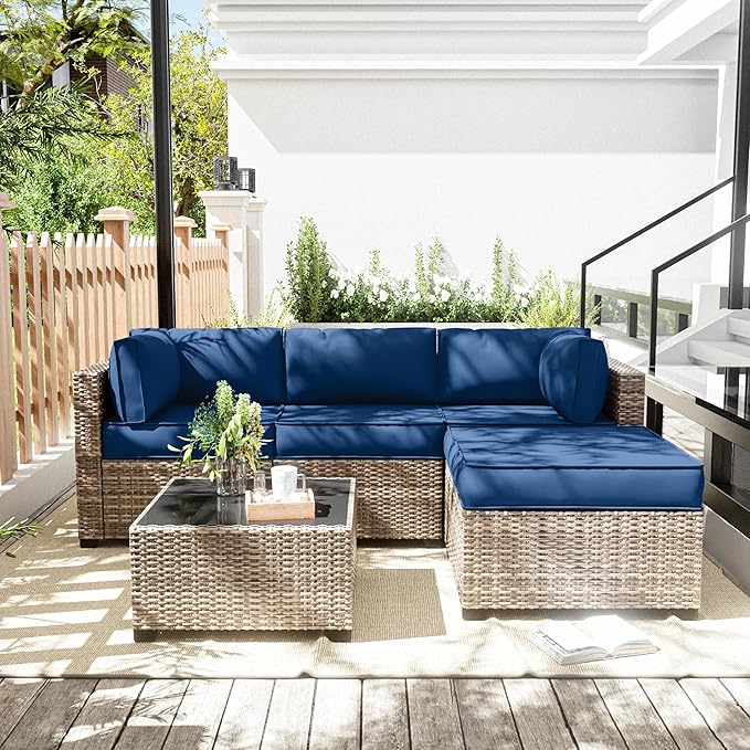 Patio Furniture Cushions, Replacement Outdoor Cushions for 4-Seat Patio Furniture, Waterproof Cushions for Outdoor Sectional Sofa Couch, Blue
