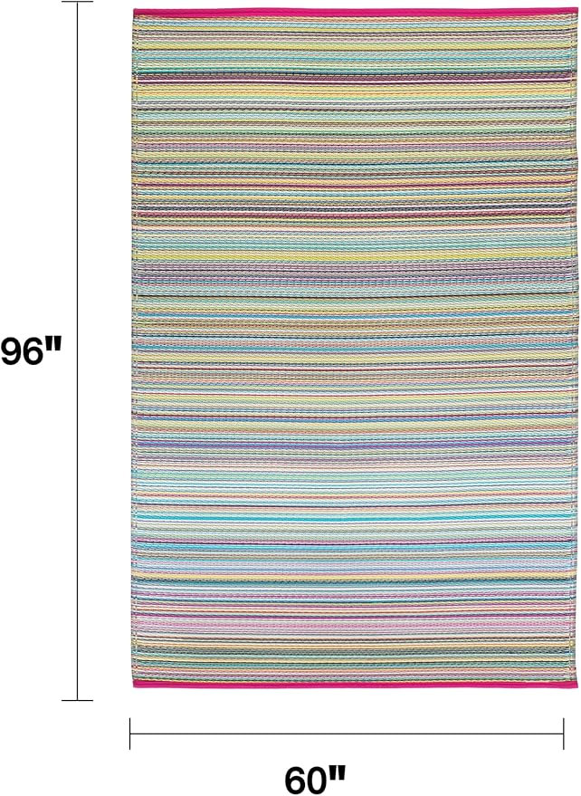 Fab Habitat Outdoor Rug - Waterproof, Fade Resistant, Crease-Free - Premium Recycled Plastic - Striped - Patio, Porch, Deck, Balcony - Cancun - Candy - 5 x 8 ft