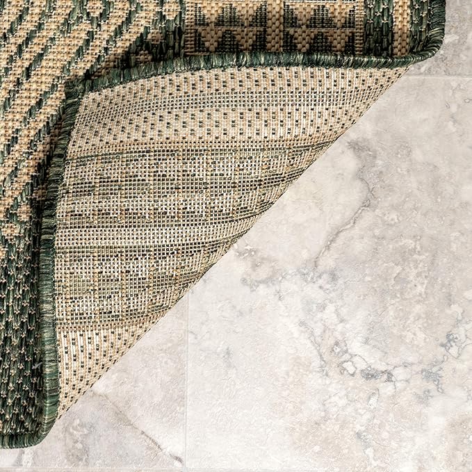nuLOOM 10' x 14' Outdoor Tribal Geometric Area Rug, Stain Resistant, Weather Resistant, High Traffic, Patio, Balcony, Outside, Ranya Green