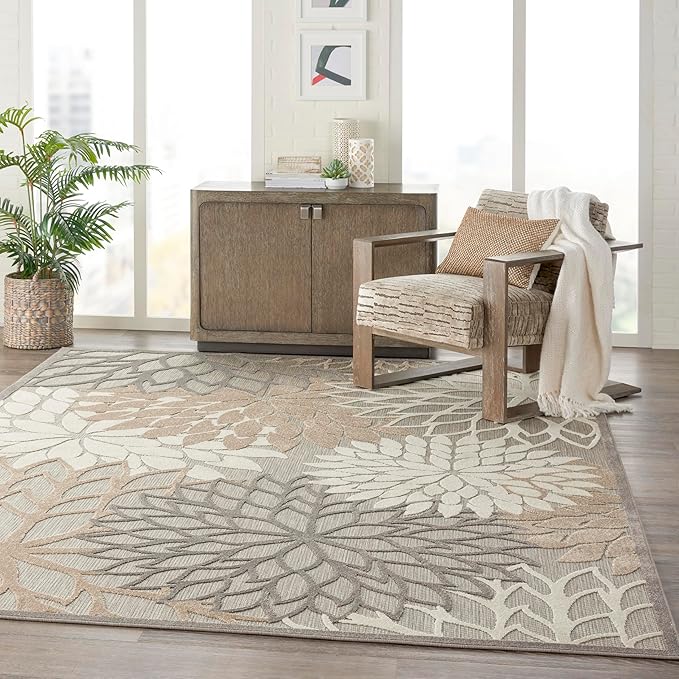 Nourison Home Aloha Natural 9'6" x 13' Area Rug - Easy Clean, Non Shedding, Bed Room, Living Room, Dining Room, Kitchen (10' x 13')