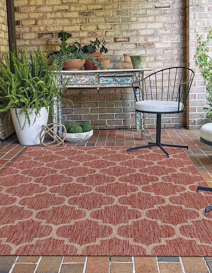 Unique Loom Outdoor Trellis Collection Area Rug (2' x 3' 1" Rectangle, Rust Red/ Ivory)