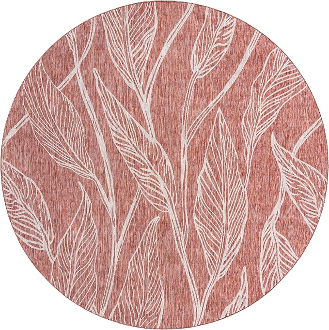 Unique Loom Outdoor Botanical Collection Area Rug - Leaf (10' 8" Round Rust Red/Gray)