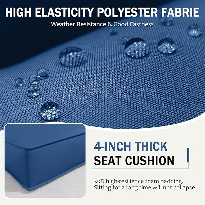 Outdoor Cushions for Patio Furniture with 5 Pillows, Waterproof Patio Furniture Cushions Replacement, 4" Deep Seat Outdoor Sectional Cushions for 4-seat Patio Furniture Chair Sofa Couch,Blue