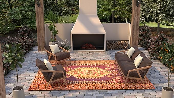 Mad Mats Traditional Outdoor Rug, Reversible Plastic Mat (4' x 6', Oriental Turkish - Rust)