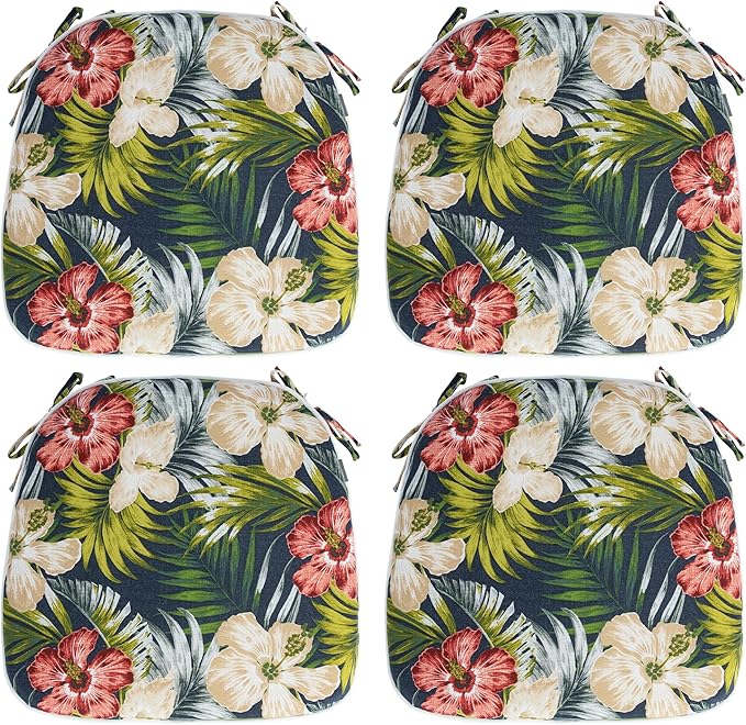 Magpie Fabrics Outdoor/Indoor 17"x16"x2" Chair Cushions with Ties Set of 4, Waterproof All Weather U-Shape Seat Pads Decoration for Patio Garden Furniture Home Office (Midnight Floral)