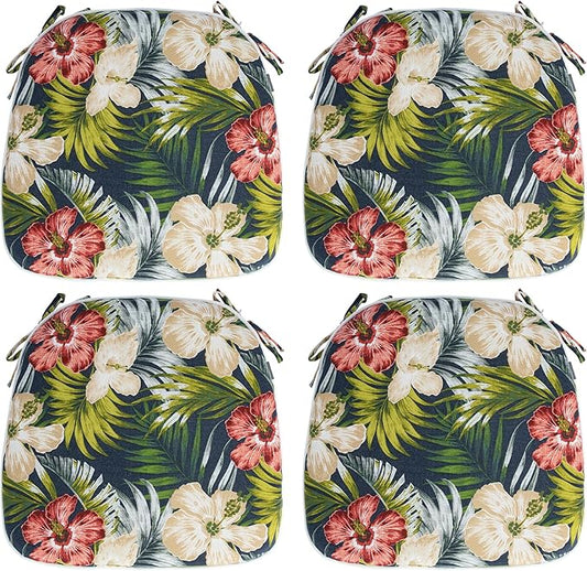 Magpie Fabrics Outdoor/Indoor 17"x16"x2" Chair Cushions with Ties Set of 4, Waterproof All Weather U-Shape Seat Pads Decoration for Patio Garden Furniture Home Office (Midnight Floral)