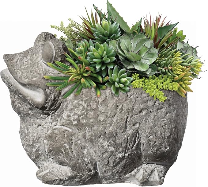 Classic Home and Garden Cement Buddies Animal Planter - Cute Desk Decoration - UV Coated Animal Vase w/Removable Drain Plug - Succulent Planter for Indoor/Outdoor Use (Frog Planter, Natural, Large)