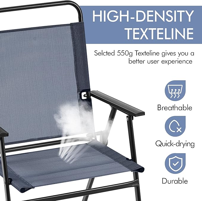 Yaheetech Outdoor Patio Chairs Set of 4, Folding Patio Chairs for Outside with Metal Frame, Armrests, Portable Dining Chairs for Camping, Lawn, Garden and Porch, Navy Blue