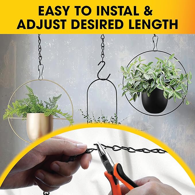 [Upgraded] 79” Black Electroplated Steel Hanging Chain with S-Hooks, Snap Hooks, Ceiling Hooks & Pliers, 33LBS Load Capacity, Adjustable Length for Hanging Bird Feeders, Planters, Lanterns, Billboards