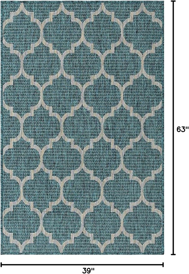 Unique Loom Outdoor Trellis Collection Area Rug (3' 3" x 5' 3" Rectangle, Teal/ Gray)