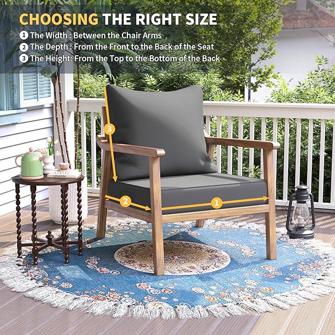 UDPATIO Outdoor Cushions for Patio Furniture, 24 x 24 Outdoor Deep Seat Cushions with Waterproof Fade Resistant, Adjustable Snaps, Removable Cover and Handle, Grey