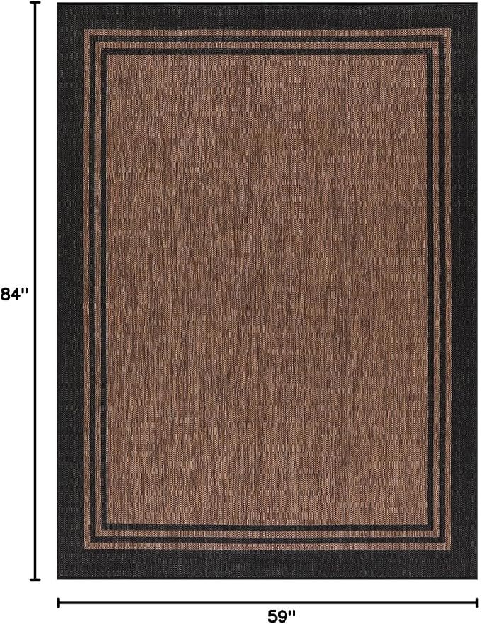 Bordered Outdoor Rug 5x7 Washable Outside Carpet for Indoor Patio Porch Waterproof Easy Cleaning Non Shedding Area Rugs Nut Brown 5 x 7