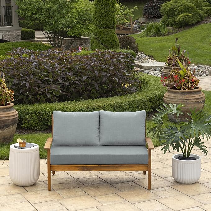 Arden Outdoor Loveseat Cushion Set, 48 x 24, Water Repellent, Fade Resistant, Cushion Set for Couch, Bench, and Swing, Stone Grey Leala