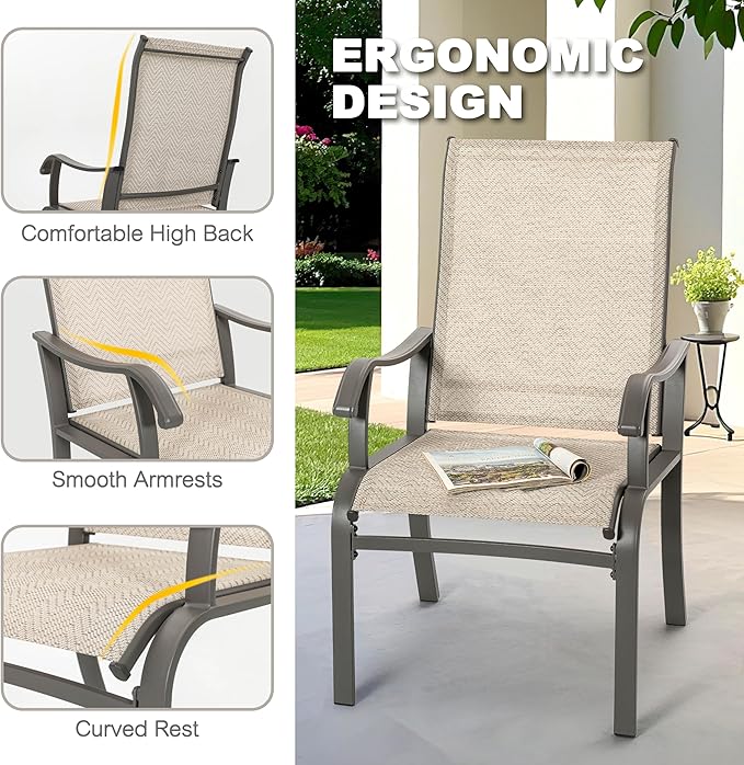 NUU GARDEN Patio Dining Chairs Set of 4, All Weather Textilene Patio Chairs,Powder-Coated Metal Frame Outdoor Patio Bistro Dining Chairs for Lawn Garden Backyard, Beige