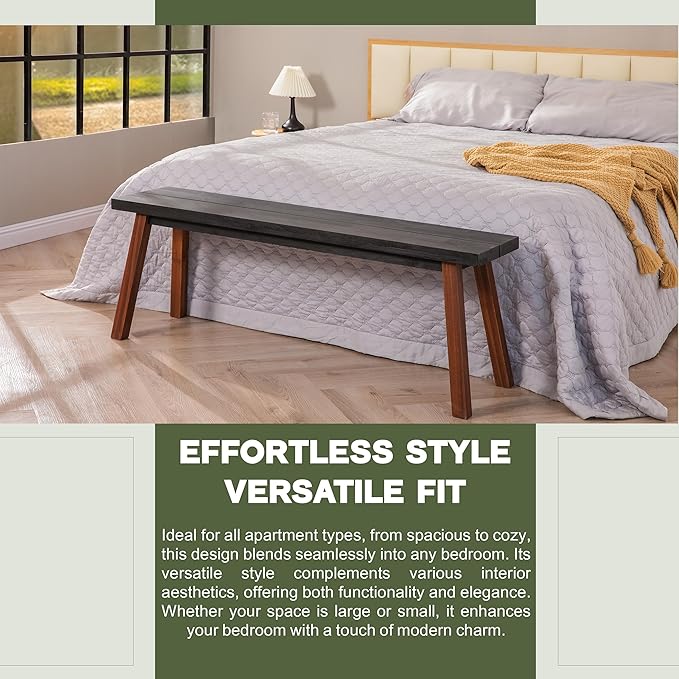 Solid Wood Bench - Minimalist Design, Acacia Wood Construction, Black Mix Brown Color, Versatile for Entryway, Living Room, Bedroom & Outdoors, Easy Assembly & Weather-Resistant