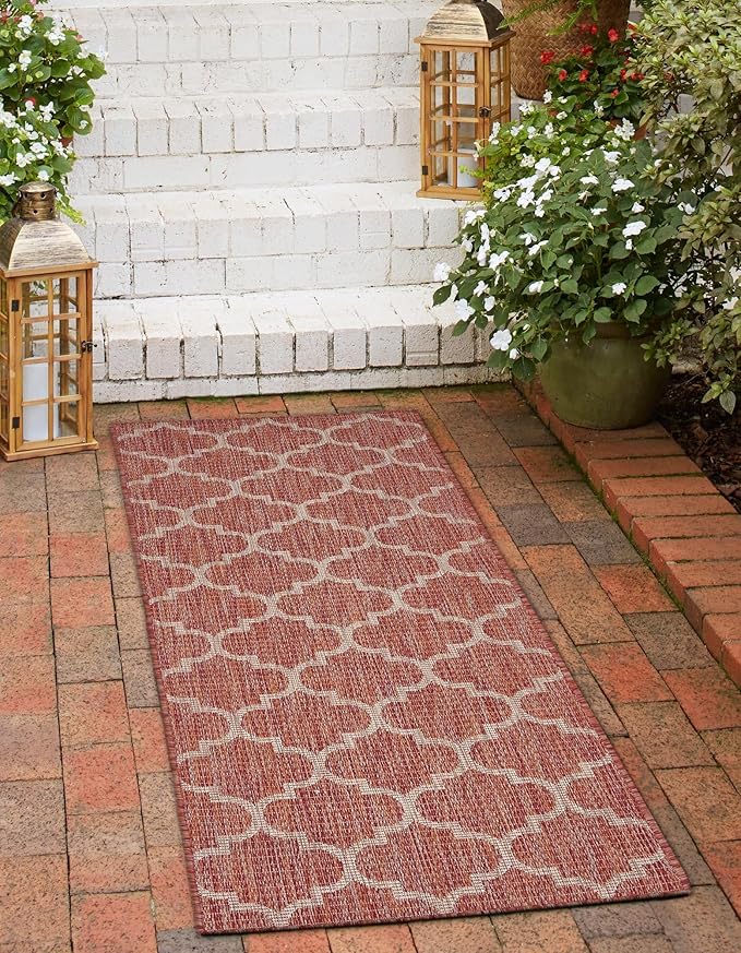 Unique Loom Outdoor Trellis Collection Area Rug (2' x 6' 1" Runner, Rust Red/ Ivory)