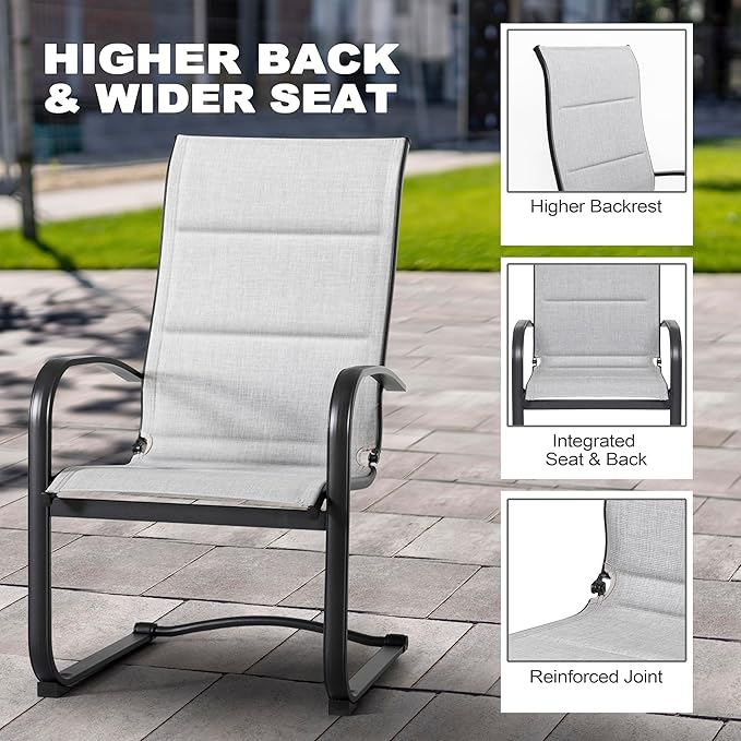 NUU GARDEN Patio Chairs Set of 4, All Weather Outdoor Padded Textilene Patio Dining Chairs, Breathable Spring Motion Textile High Back Outdoor Dining Chairs for Backyard, Lawn, Deck, Gray
