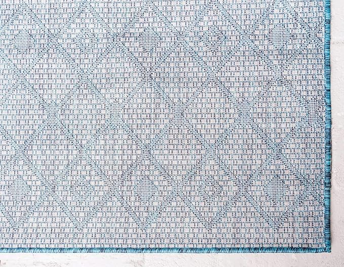 Unique Loom Outdoor Trellis Collection Area Rug - Tribal Trellis (10' x 13' 1" Rectangle, Teal/ Ivory)