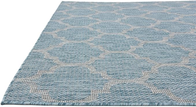 Unique Loom Outdoor Trellis Collection Area Rug (6' 1" x 9' Rectangle, Aquamarine/ Gray)