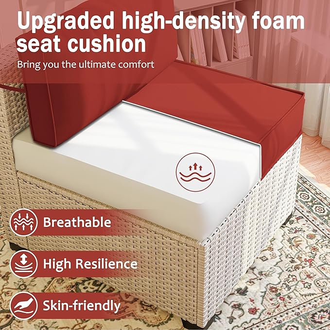 Outdoor Cushions for Patio Furniture with 5 Pillows, Waterproof Patio Furniture Cushions Replacement, 4" Deep Seat Outdoor Sectional Cushions for 4-seat Patio Furniture Chair Sofa Couch,Terra Red