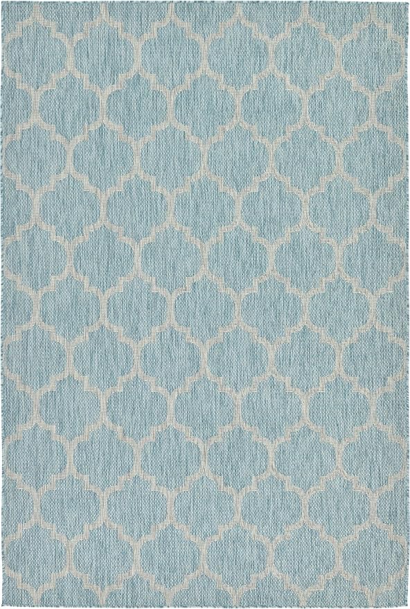 Unique Loom Outdoor Trellis Collection Area Rug (6' 1" x 9' Rectangle, Aquamarine/ Gray)