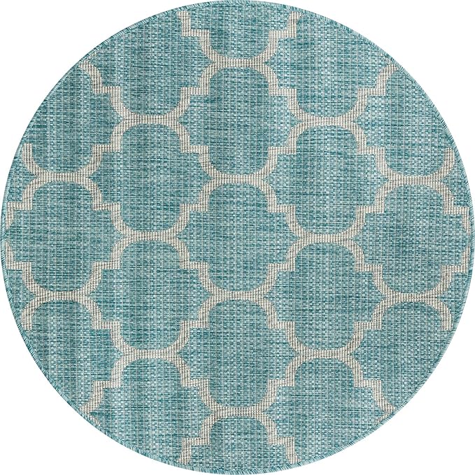 Unique Loom Outdoor Trellis Collection Area Rug - Trellis (Round 4' 0" x 4' 0", Aquamarine/ Gray)