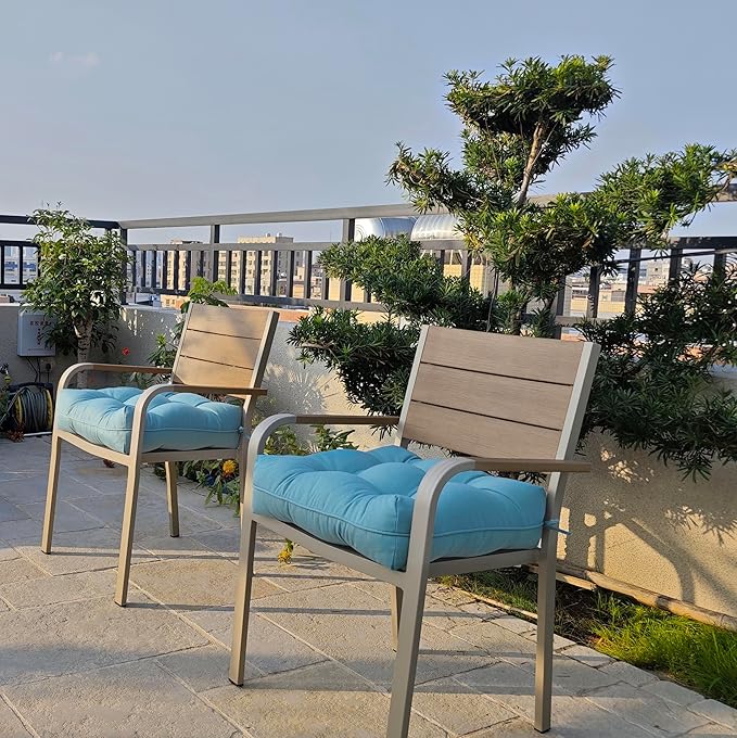 JMGBird Outdoor Chair Cushions, Patio Seat/Back Cushions, Pack of 2, 19" x 19" with Ties Transform Your Patio with Our Furniture Cushions (Light Blue)