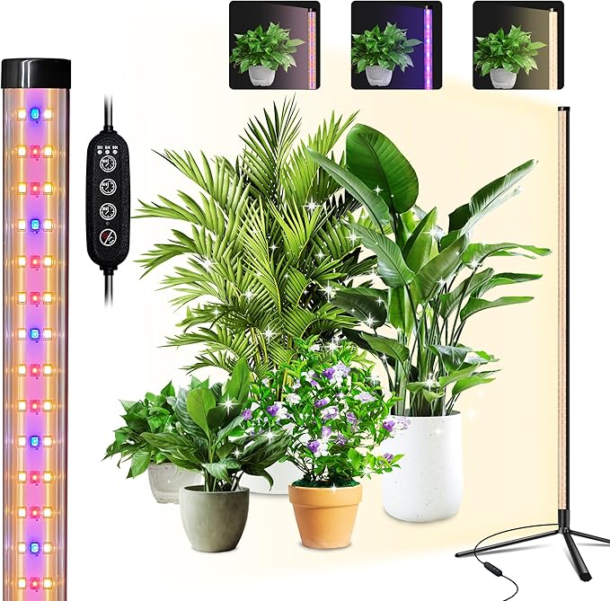 Standing Grow Light for Indoor Plants with Timer,42W Vertical Grow Lights for Indoor Plants Full Spectrum,4FT T8 243LED Plant Lights for Indoor Growing with 3 Lighting Modes for Tall Plants(1 Pack)