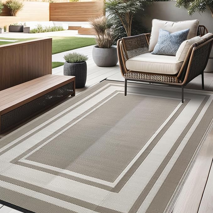RURALITY Outdoor Rugs 6x9 Feet Waterproof for Patios Clearance,Plastic Straw Mats for Backyard,Porch,Deck,Balcony,Reversible,Easy to Clean, Modern Geometric