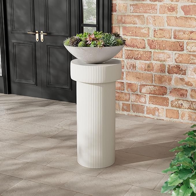 Christopher Knight Home Jorine 24" H Plant Stand, Pedestal Column Side Table, Lightweight Concrete Plant Stand, Indoor Outdoor Plants Standing for Entryway Garden Yard Home, No Assemly Needed, White