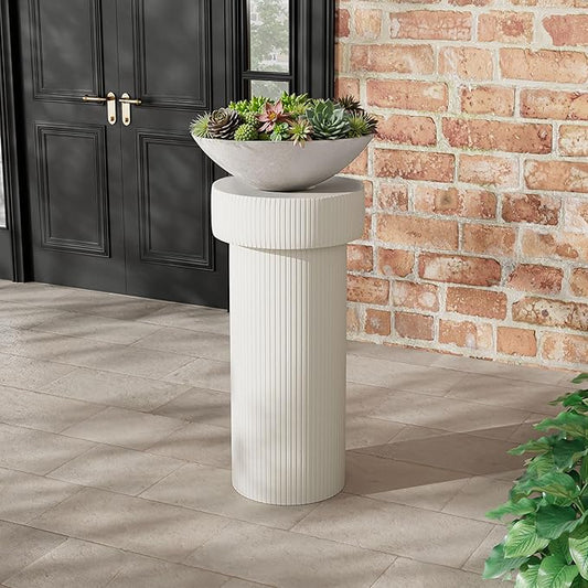 Christopher Knight Home Jorine 24" H Plant Stand, Pedestal Column Side Table, Lightweight Concrete Plant Stand, Indoor Outdoor Plants Standing for Entryway Garden Yard Home, No Assemly Needed, White