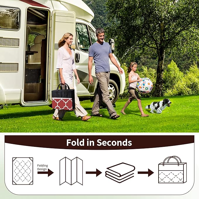 GENIMO 6' x 9' Outdoor Rug Waterproof for Patio Decor, Foldable Reversible Plastic Straw Area Rugs Mat for Camper, Outside Carpet for Rv, Deck, Porch, Picnic, Beach, Balcony, Red & White