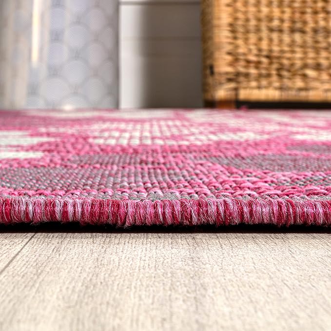 JONATHAN Y Floral Textured Weave Indoor Outdoor Round Area Rug 5 Ft Fuchsia/Light Gray, Zinnia Modern for Backyard, Patio, Porch, Easy-Cleaning, High Traffic, Pet-Friendly, Non-Shedding (SMB110F-5R)