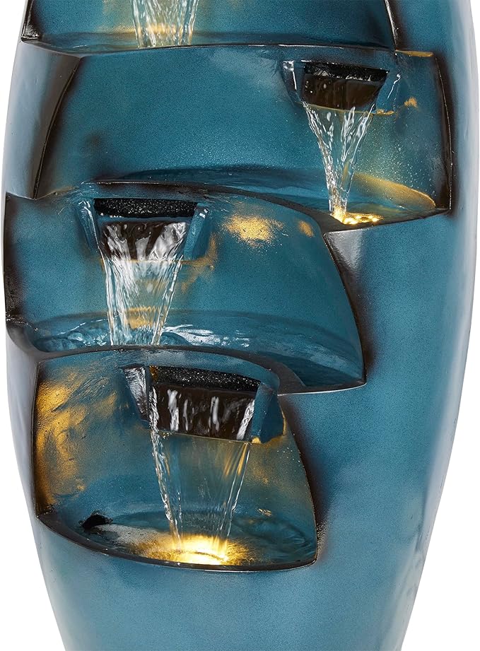 Alpine Corporation 39" Tall 5-Tier Cascading Waterfall Fountain with LED Lights, Outdoor Water Feature for Garden, Patio, Yard, and Deck, Blue