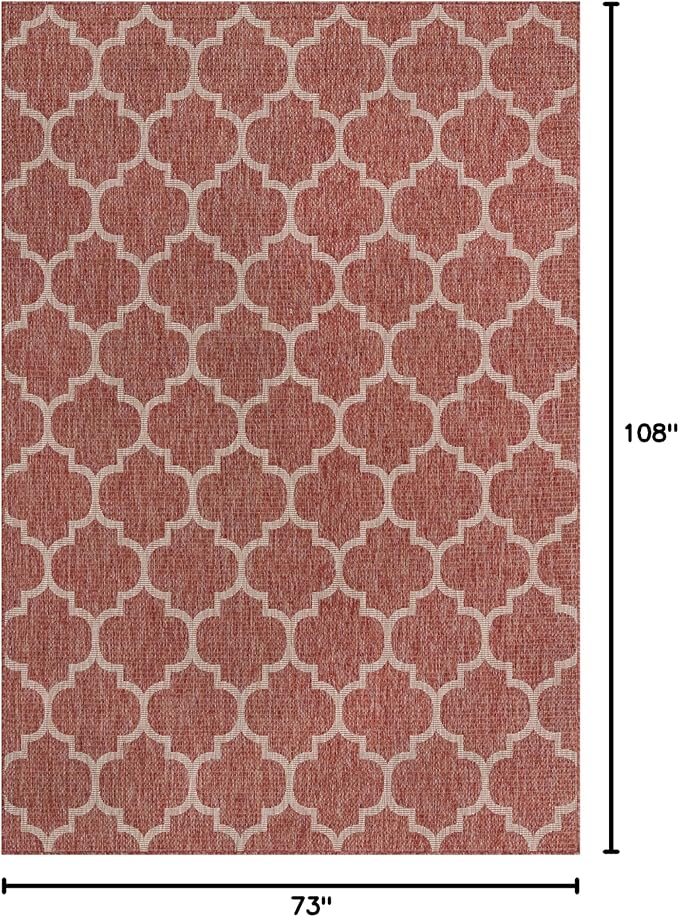 Unique Loom Outdoor Trellis Collection Area Rug (6' 1" x 9' Rectangle, Rust Red/ Ivory)