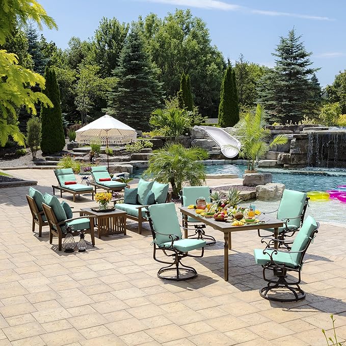Arden 4-Pack Outdoor Patio Dining Chair Cushion, 20x44, Rain-Proof Seat Pad, Fade-Resistant Outdoor Cushion Aqua Leala