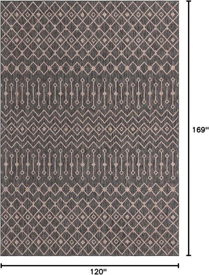 Unique Loom Outdoor Trellis Collection Area Rug - Tribal Trellis (10' x 14' 1" Rectangle, Charcoal Gray/ Natural)
