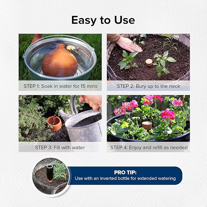Classic Olla Watering Pot with Lid - Terracotta Self Watering Irrigation up to 2 ft in Diameter for Gardens, Raised Beds, and Pots - Vacation Friendly - Small