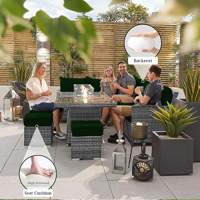 Outdoor Sectional Cushions, 4" Foam High-Density, Water-Resistant Couch Cushions Replacement Set, 14 Piece Patio Sectional Cushion for 6-Seat Sectional Patio Conversation Sets (Dark Green)