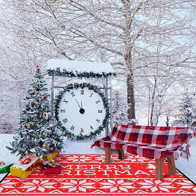 5x8 ft Christmas Outdoor Rug Plastic Straw Rug Rv Outdoor Rug Camper Mats Patio Outdoor Mat Christmas Tree Mat Waterproof Outdoor Deck Rug for Outside Garden Lawn Landscape Balcony Porch