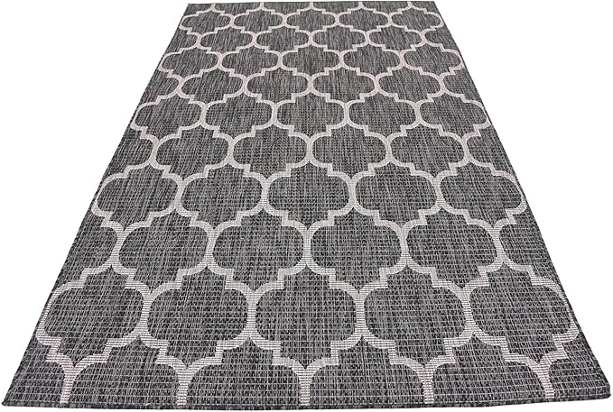 Unique Loom Outdoor Trellis Collection Area Rug (5' 1" x 8' Rectangle, Black/ Ivory)