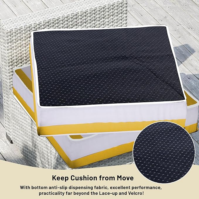 14 Piece Outdoor Sectional Cushions, Water-Resistant Outdoor Sofa Cushions Replacement, 4" High Density Foam Patio Furniture Cushions Fits 6-seat Rattan Conversation Set (Yellow White)