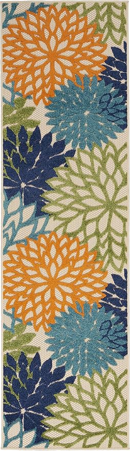 Nourison Home Aloha Indoor/Outdoor Multicolor 2'3'' x 8' Area--Rug, Tropical, Botanical, Easy--Cleaning, Non Shedding, Bed Room, Living Room, Dining Room, Deck, Backyard, Patio (2x8)