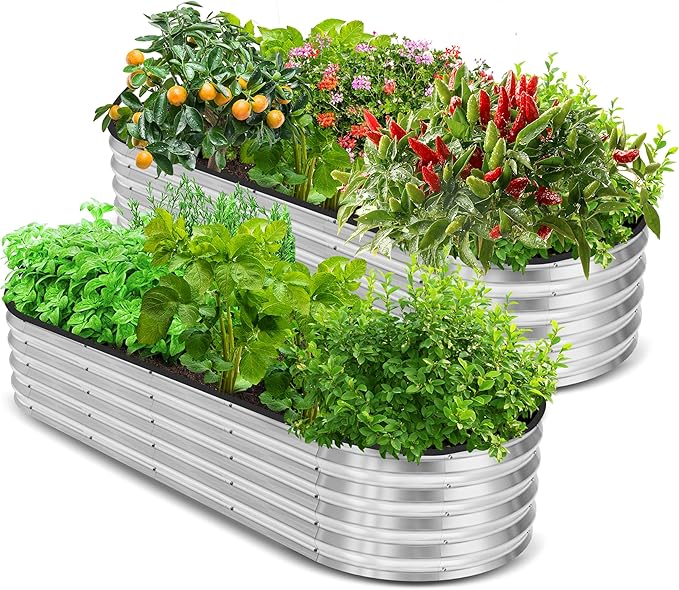 Utopia Home Galvanized Raised Garden Bed, 6 by 2 feet Lightweight Planter Boxes Outdoor with Easy Assembly, Large Garden Bed for Vegetables, Fruits, Flowers, Silver, Pack of 2