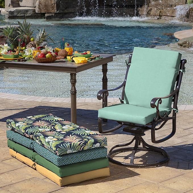 Arden 4-Pack Outdoor Patio Dining Chair Cushion, 20x44, Rain-Proof Seat Pad, Fade-Resistant Outdoor Cushion Aqua Leala
