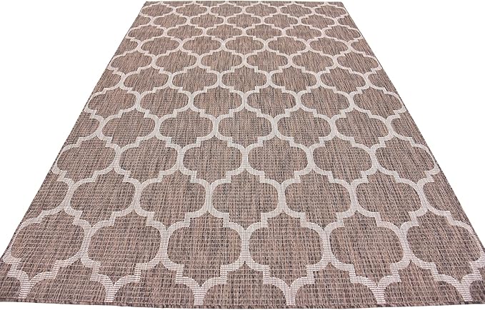 Unique Loom Outdoor Trellis Collection Area Rug (6' 1" x 9' Rectangle, Brown/ Ivory)