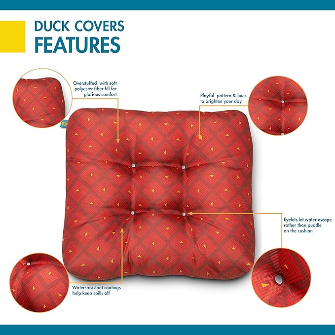 Duck Covers Water-Resistant Indoor/Outdoor Seat Cushions, 19 x 19 x 5 Inch, 2 Pack, Ruby Mosaic, Outdoor Patio Cushions