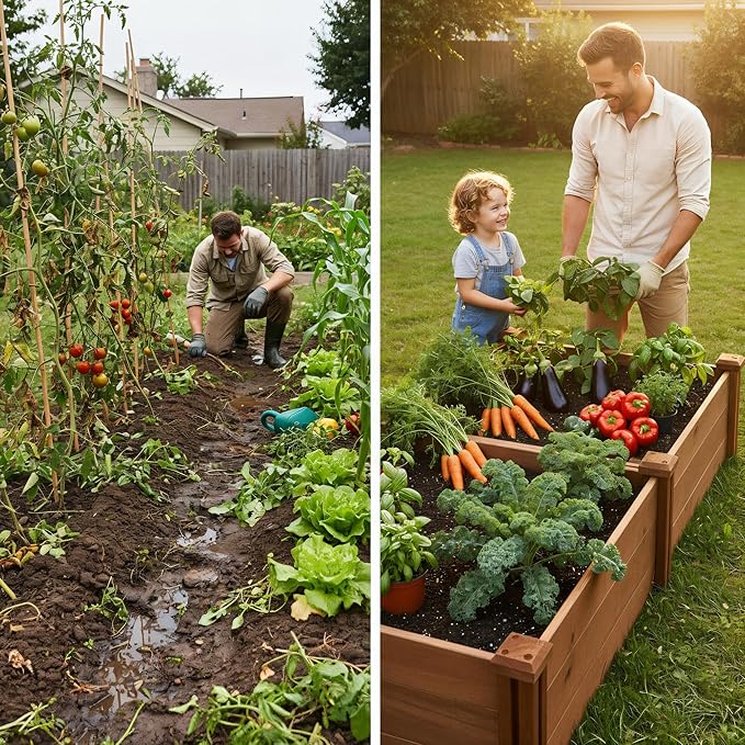 Durable Wooden Planter Box Outdoor – Natural Acacia Wood Raised Bed for Diverse Planting – Elevated Garden Box for Vegetables – Promotes Better Drainage – Sturdy Garden Bed (47x25x10 IN)