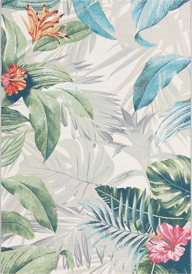 Unique Loom Outdoor Botanical Collection Area Rug - Kula (4' x 6' Rectangle, Multi/ Gray)