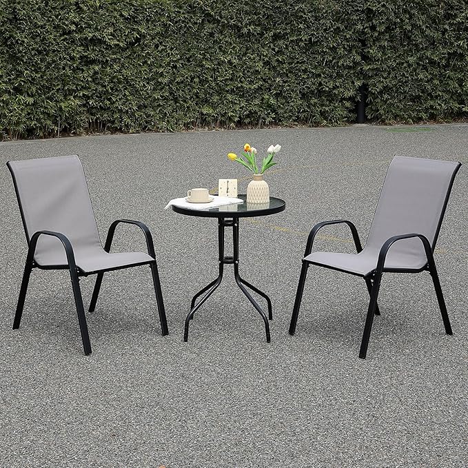 Stackable Outdoor Patio Dining Chairs with Backrest/Armrests for Lawn Garden Balcony Deck Camping-Set of 2 Or 4 (4, Gray)